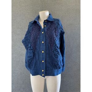 Three Flags braided L women's vintage '90s button up  denim coat shirt 100% cott